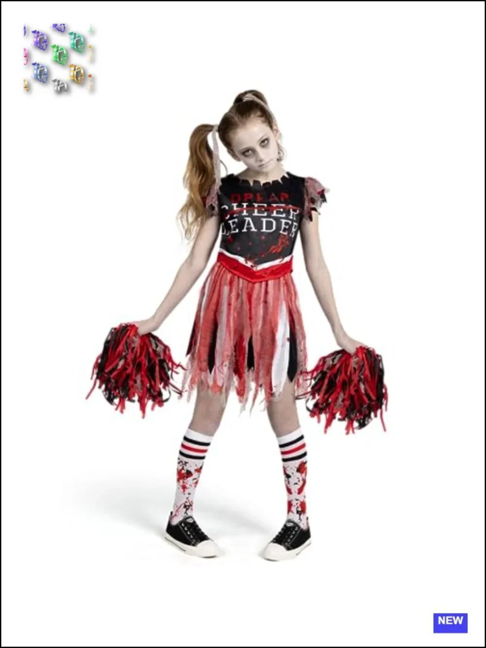 Girls Zombie Cheerleader Costume Set with Pom Poms